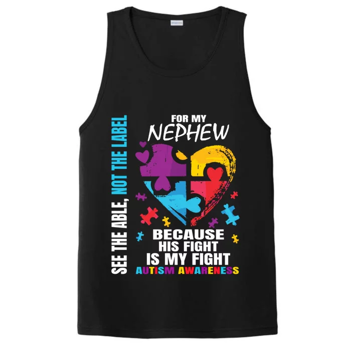 His Fight My Fight Blue Nephew Autism Awareness Aunt Uncle Gift Performance Tank