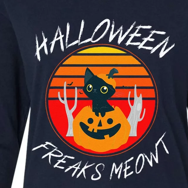 Halloween Freaks Meowt Cute Spooky Black Cat Pumpkin Womens Cotton Relaxed Long Sleeve T-Shirt