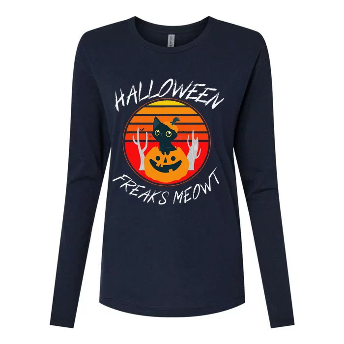 Halloween Freaks Meowt Cute Spooky Black Cat Pumpkin Womens Cotton Relaxed Long Sleeve T-Shirt