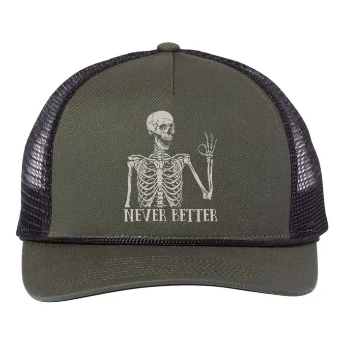 Halloween For Never Better Skeleton Funny Skull Retro Rope Trucker Hat Cap