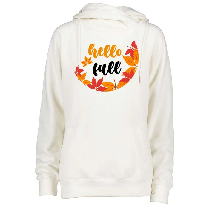 Hello Fall Nature Lover Womens Funnel Neck Pullover Hood