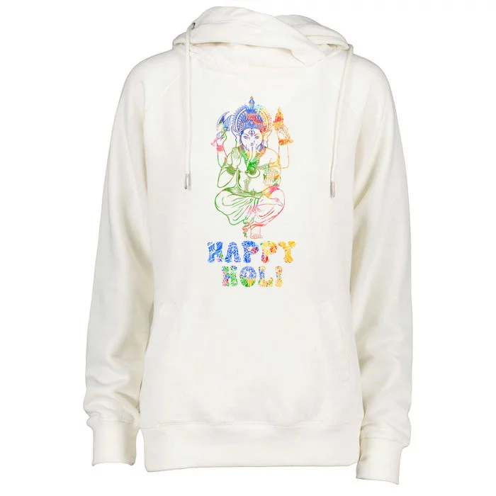 Happy Festival Of Colors Happy Holi Ganesha For Hindu Indian Funny Gift Womens Funnel Neck Pullover Hood