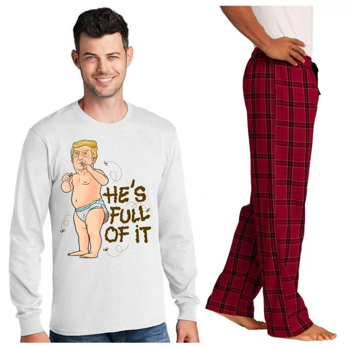 He's Full Of It Funny Baby Trump Politcal Long Sleeve Pajama Set