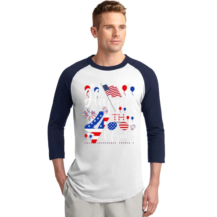 Happy Fourth Of July Patriotic Us American Flag 4th Of July Baseball Sleeve Shirt