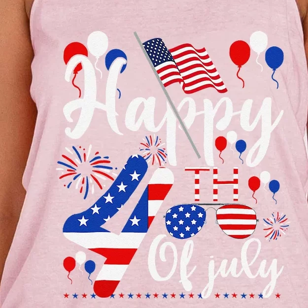 Happy Fourth Of July Patriotic Us American Flag 4th Of July Women's Knotted Racerback Tank