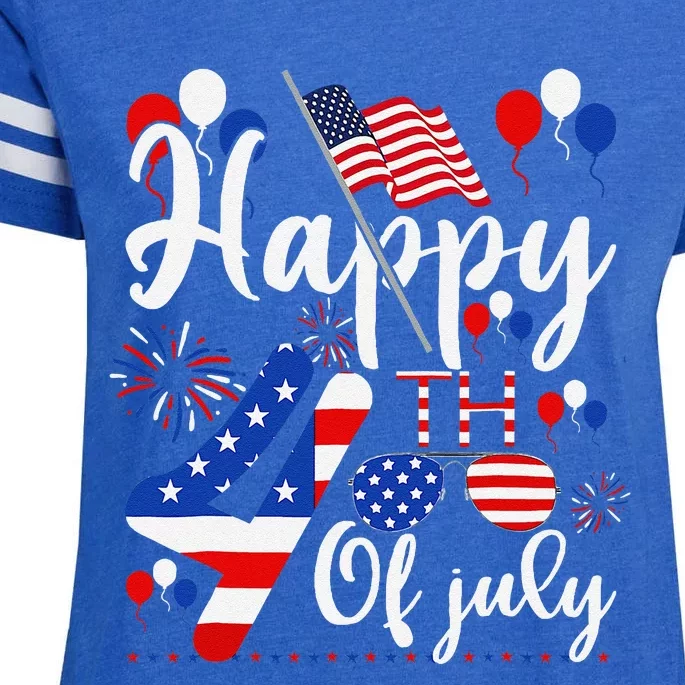 Happy Fourth Of July Patriotic Us American Flag 4th Of July Enza Ladies Jersey Football T-Shirt