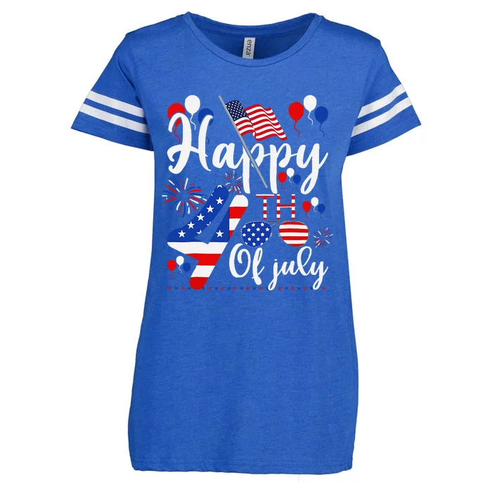 Happy Fourth Of July Patriotic Us American Flag 4th Of July Enza Ladies Jersey Football T-Shirt