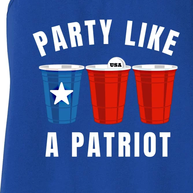 Happy Fourth Of July Party Like Patriot Funny Beer Pong Usa Funny Gift Women's Racerback Tank