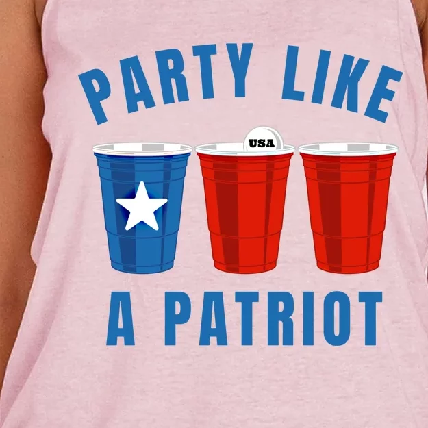 Happy Fourth Of July Party Like Patriot Funny Beer Pong Usa Cool Gift Women's Knotted Racerback Tank