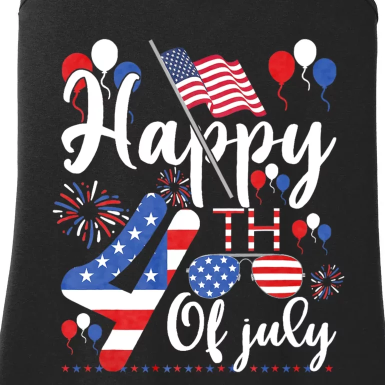 Happy Fourth Of July Patriotic Us American Flag 4th Of July Ladies Essential Tank