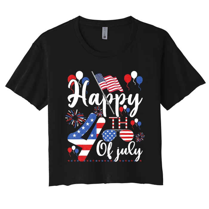 Happy Fourth Of July Patriotic Us American Flag 4th Of July Women's Crop Top Tee