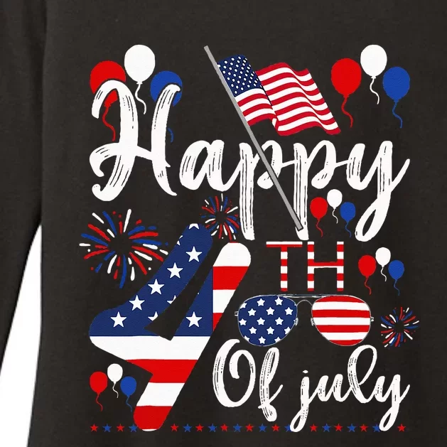 Happy Fourth Of July Patriotic American US Flag 4th Of July Womens CVC Long Sleeve Shirt