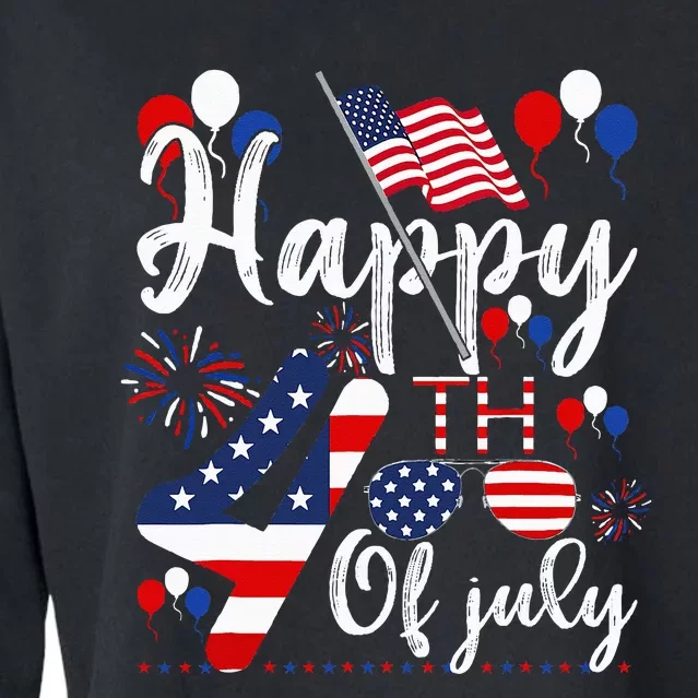 Happy Fourth Of July Patriotic American US Flag 4th Of July Cropped Pullover Crew