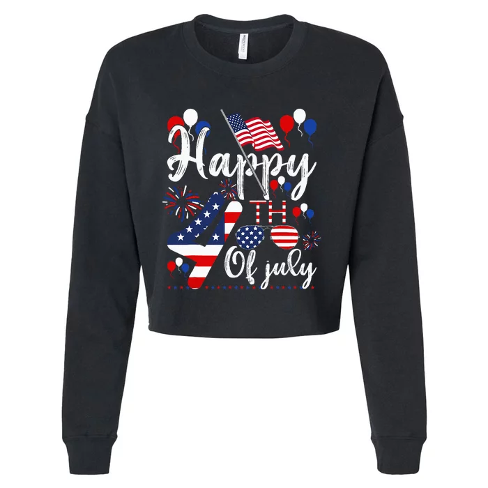 Happy Fourth Of July Patriotic American US Flag 4th Of July Cropped Pullover Crew