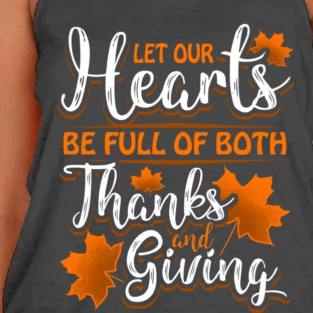 Hearts Full of Thanks Thanksgiving Women's Knotted Racerback Tank