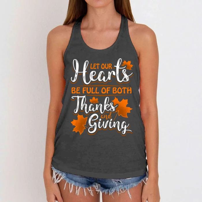 Hearts Full of Thanks Thanksgiving Women's Knotted Racerback Tank