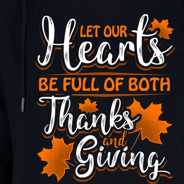 Hearts Full of Thanks Thanksgiving Womens Funnel Neck Pullover Hood