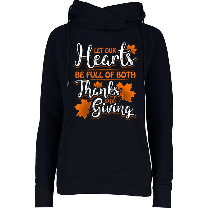 Hearts Full of Thanks Thanksgiving Womens Funnel Neck Pullover Hood