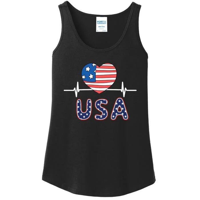 Heart Flag Of Usa Ladies Essential Tank