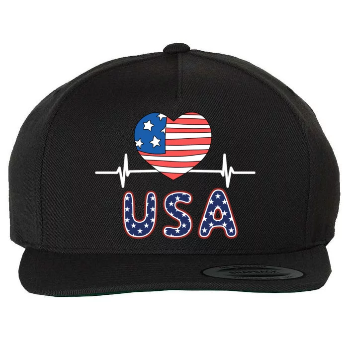 Heart Flag Of Usa Wool Snapback Cap