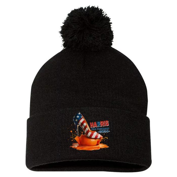 Harris For President 2024 Red White And Blue Shoe Premium Pom Pom 12in Knit Beanie