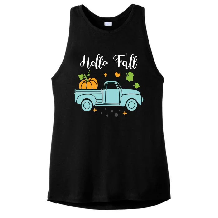 Hello Fall Pumpkin Vintage Truck Ladies Tri-Blend Wicking Tank