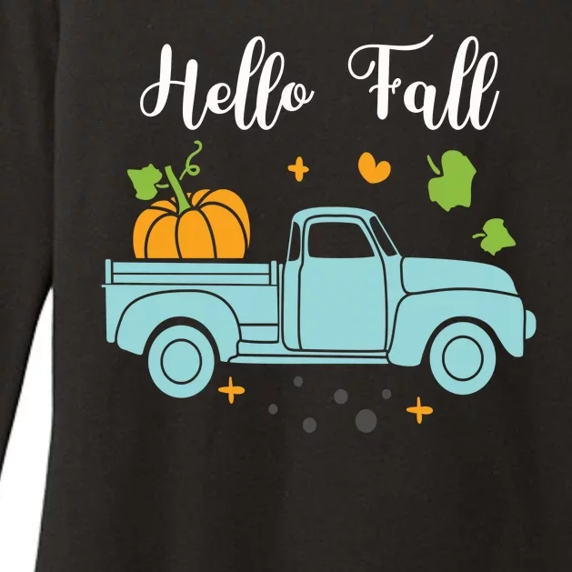 Hello Fall Pumpkin Vintage Truck Womens CVC Long Sleeve Shirt