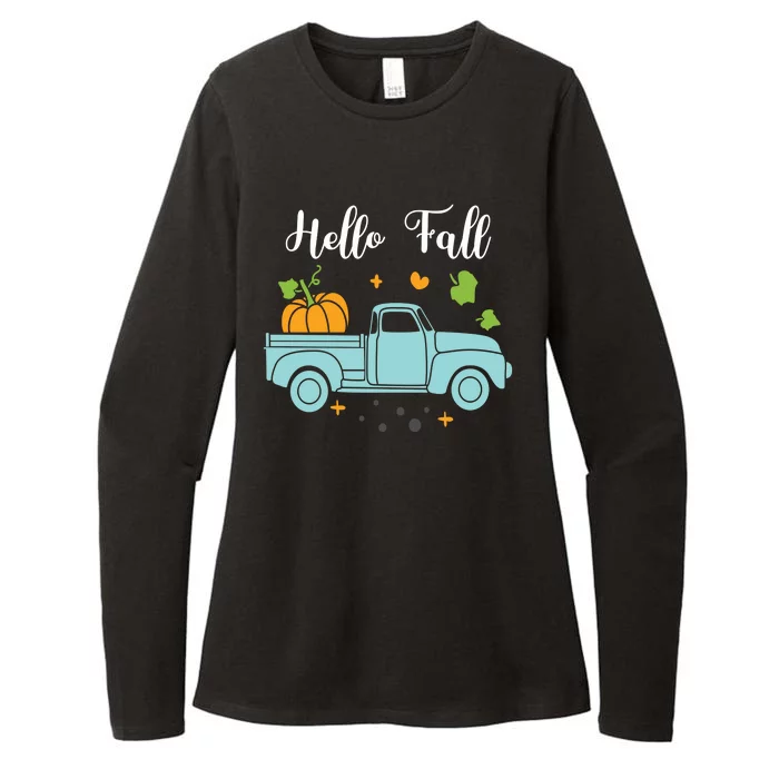 Hello Fall Pumpkin Vintage Truck Womens CVC Long Sleeve Shirt