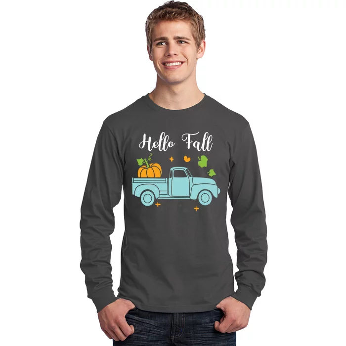 Hello Fall Pumpkin Vintage Truck Long Sleeve Shirt