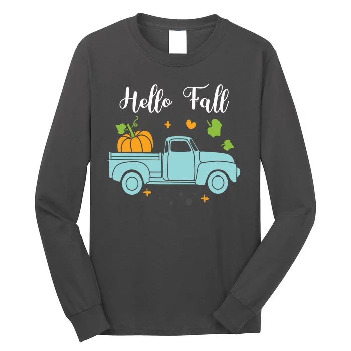 Hello Fall Pumpkin Vintage Truck Long Sleeve Shirt