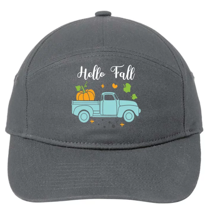 Hello Fall Pumpkin Vintage Truck 7-Panel Snapback Hat