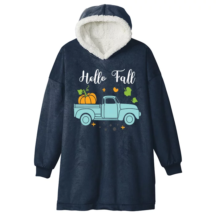 Hello Fall Pumpkin Vintage Truck Hooded Wearable Blanket