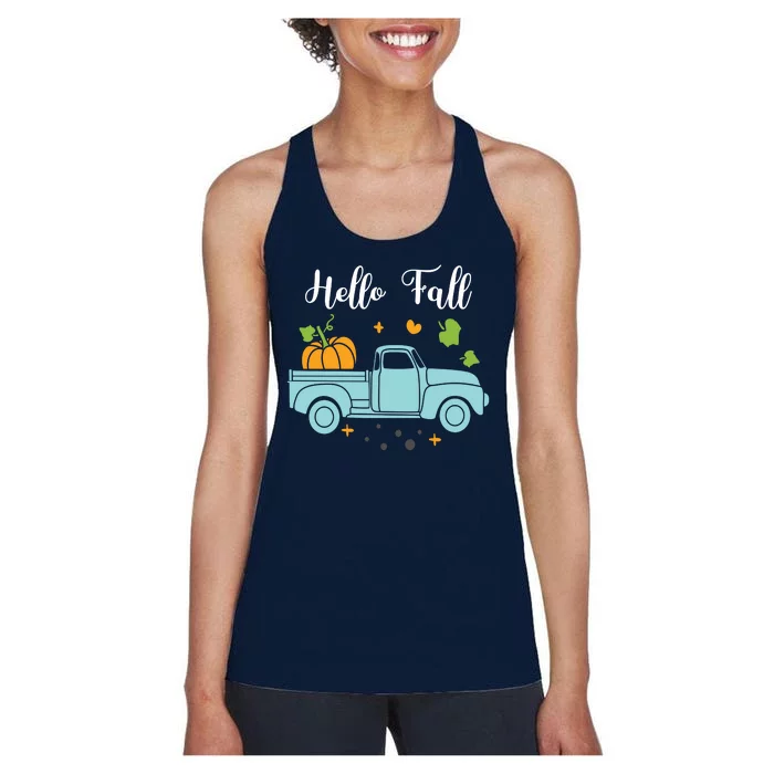 Hello Fall Pumpkin Vintage Truck Women's Racerback Tank