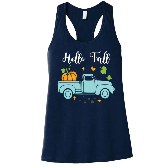 Hello Fall Pumpkin Vintage Truck Women's Racerback Tank