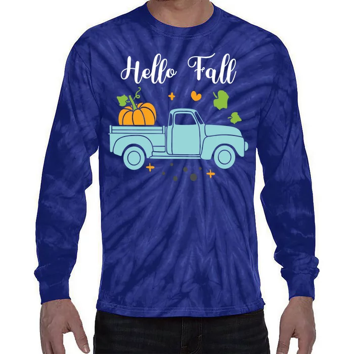 Hello Fall Pumpkin Vintage Truck Tie-Dye Long Sleeve Shirt