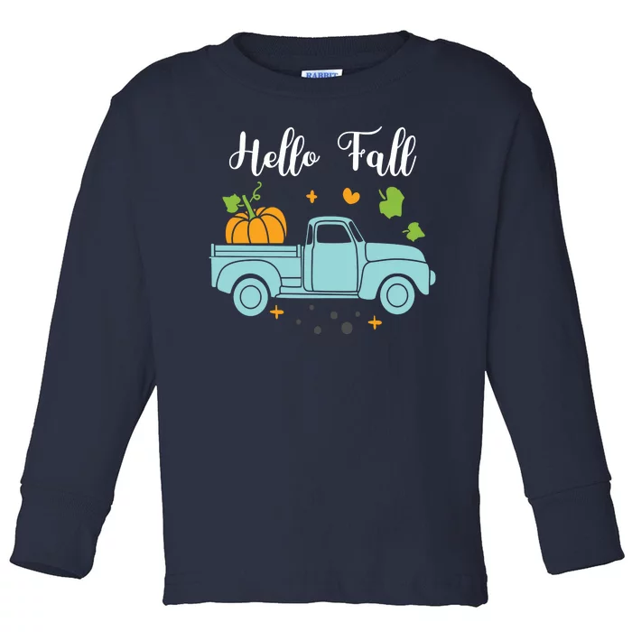 Hello Fall Pumpkin Vintage Truck Toddler Long Sleeve Shirt