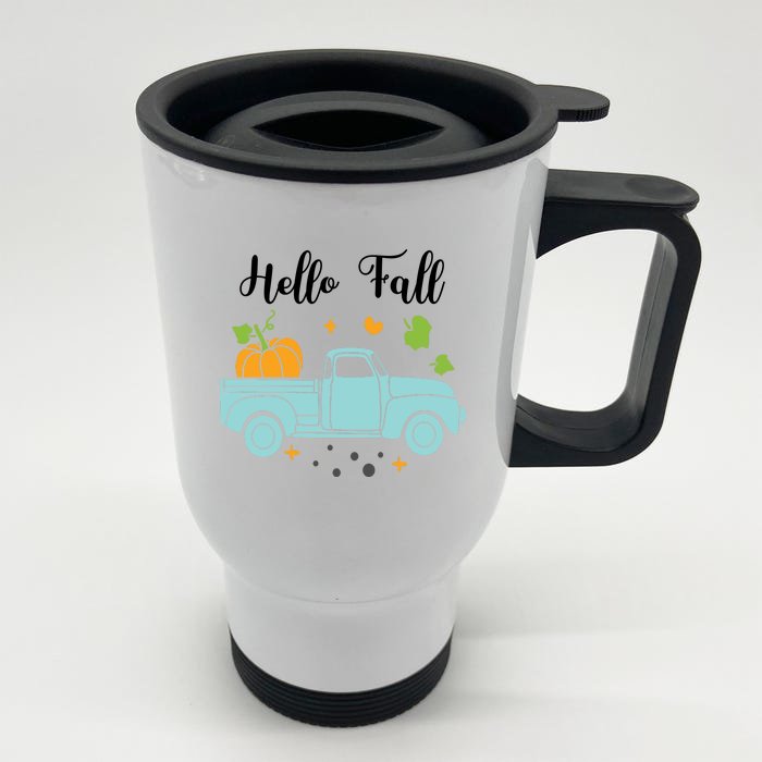 Hello Fall Pumpkin Vintage Truck Front & Back Stainless Steel Travel Mug