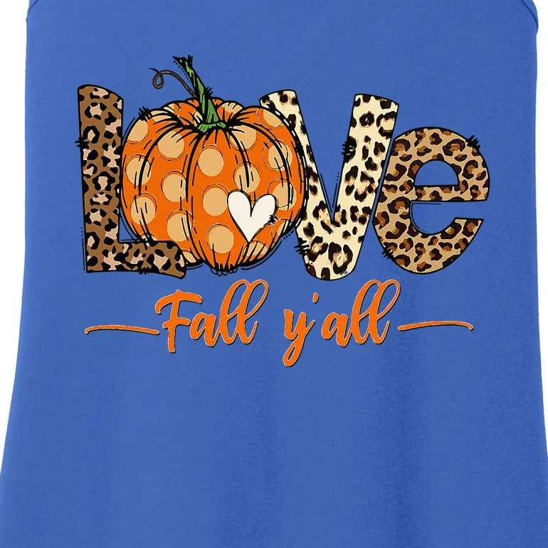 Hello Fall Pumpkin Love Fall YAll Leopard Peace Love Fall Ladies Essential Tank