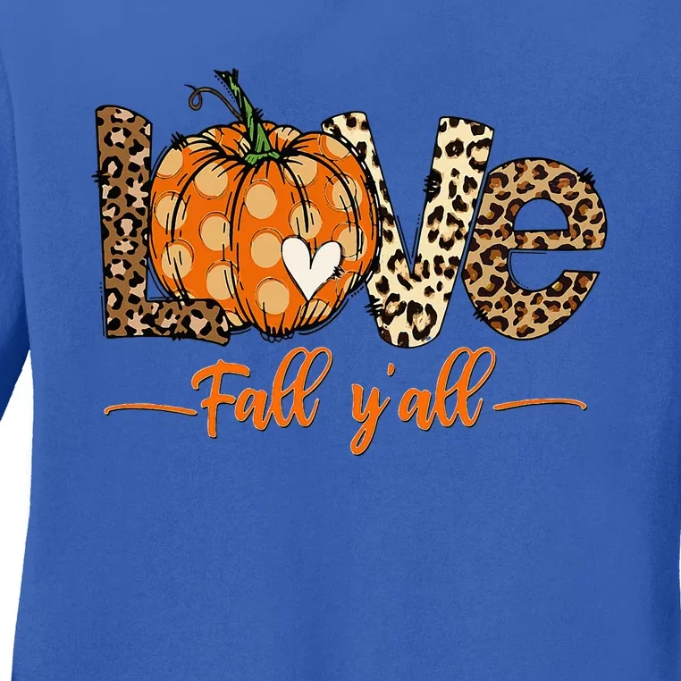 Hello Fall Pumpkin Love Fall YAll Leopard Peace Love Fall Ladies Long Sleeve Shirt