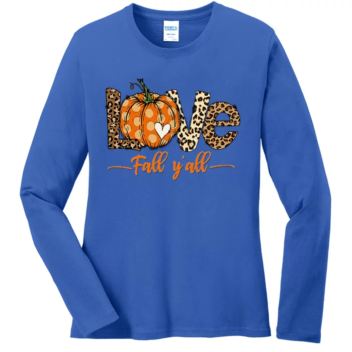 Hello Fall Pumpkin Love Fall YAll Leopard Peace Love Fall Ladies Long Sleeve Shirt