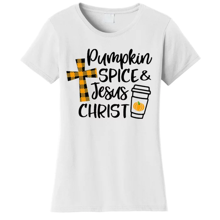 Hello Fall Pumpkin Spice & Jesus Christ Fall Christian Gift Women's T-Shirt