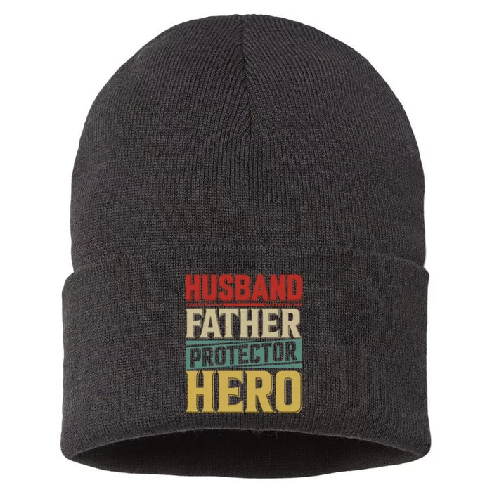 Husband Father Protector Hero FatherS Day Themed Graphic Sustainable Knit Beanie