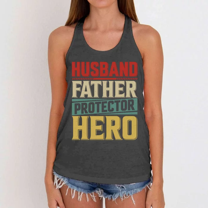 Husband Father Protector Hero FatherS Day Themed Graphic Women's Knotted Racerback Tank