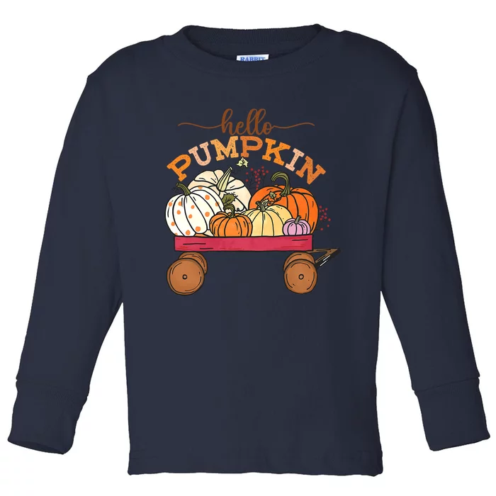 Hello Fall Pumpkin Truck Fall Truck Fall Vibes Autumn Gift Toddler Long Sleeve Shirt