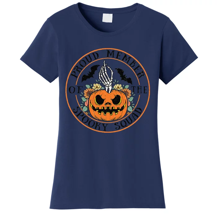 Halloween Floral Pumpkin The Spooky Squad Retro Vintage Women's T-Shirt