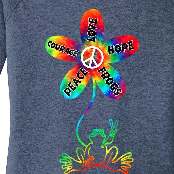 Hippie Frog Peace Love Hope Courage Tie Dye Peace Sign Gift Women's Perfect Tri Tunic Long Sleeve Shirt