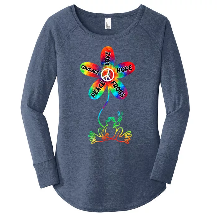 Hippie Frog Peace Love Hope Courage Tie Dye Peace Sign Gift Women's Perfect Tri Tunic Long Sleeve Shirt