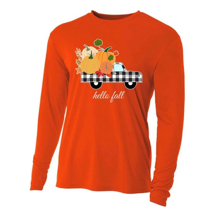 Hello Fall Pumpkin Patch Vintage Truck Cooling Performance Long Sleeve Crew