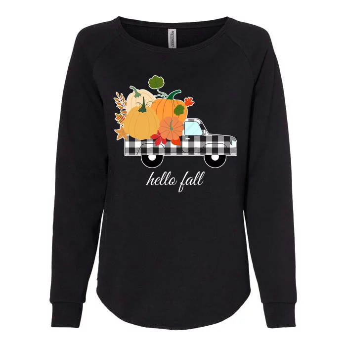 Hello Fall Pumpkin Patch Vintage Truck Womens California Wash Sweatshirt