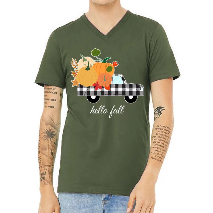 Hello Fall Pumpkin Patch Vintage Truck V-Neck T-Shirt